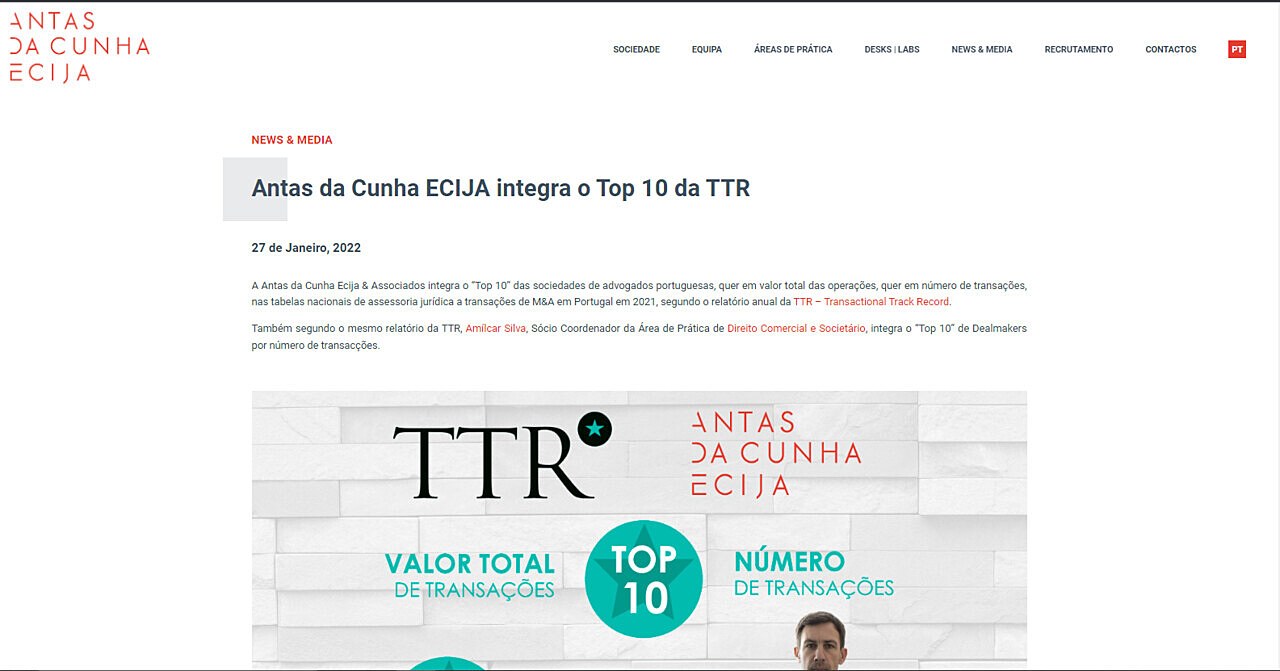 Antas da Cunha ECIJA integra o Top 10 da TTR